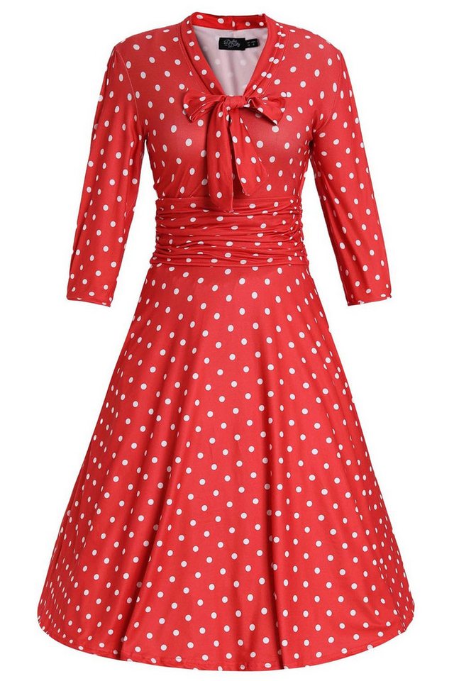 Dolly and Dotty A-Linien-Kleid Sandra Casual Bow Tie Polka Dot Rot Vintage Retro Rockabilly Jersey von Dolly and Dotty