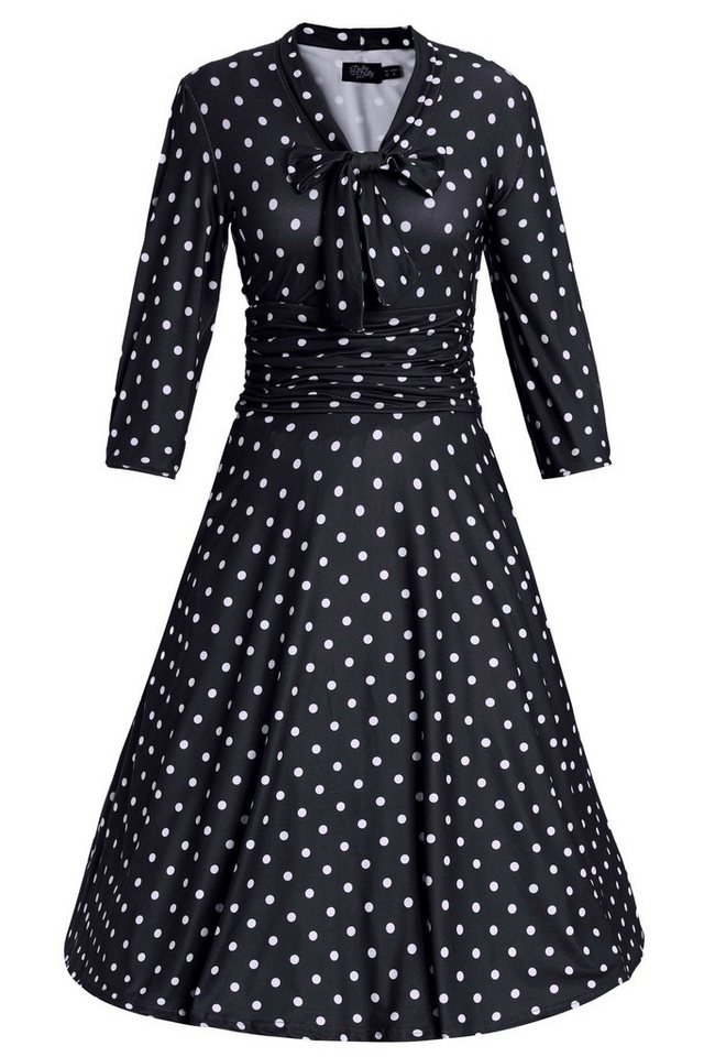 Dolly and Dotty A-Linien-Kleid Sandra Casual Bow Tie Polka Dot Schwarz Vintage Retro Rockabilly Jersey von Dolly and Dotty