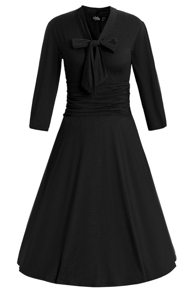 Dolly and Dotty A-Linien-Kleid Sandra Casual Bow Tie Schwarz Vintage Retro Rockabilly Jersey von Dolly and Dotty
