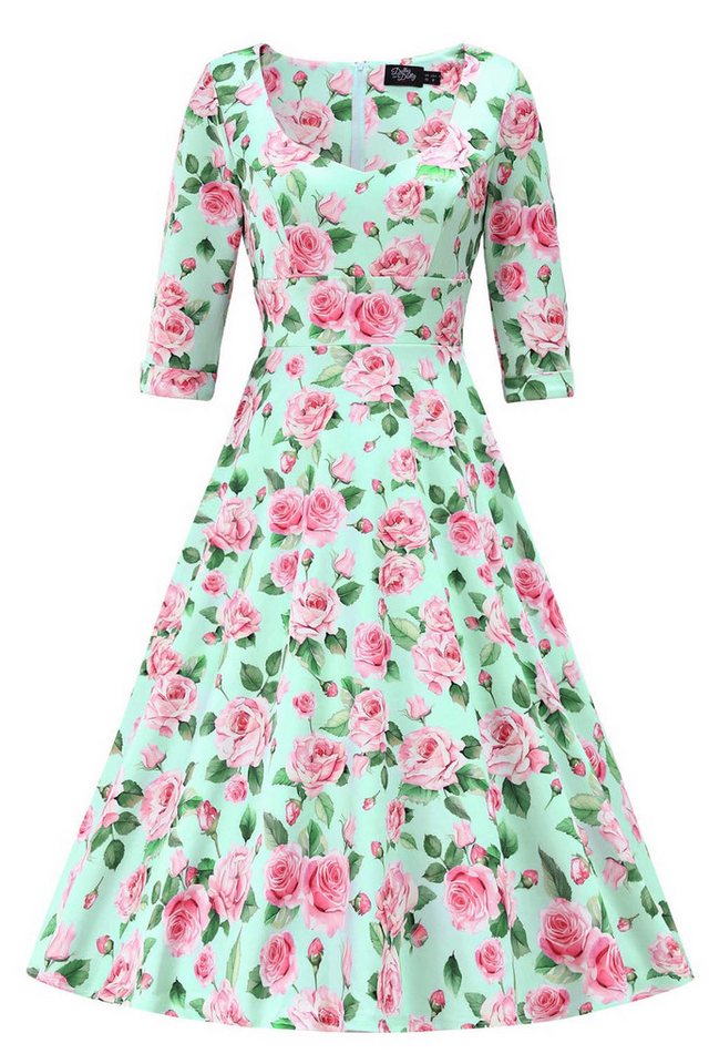 Dolly and Dotty A-Linien-Kleid Scarlette Baby Blue Pink Roses Retro Rockabilly 50er von Dolly and Dotty