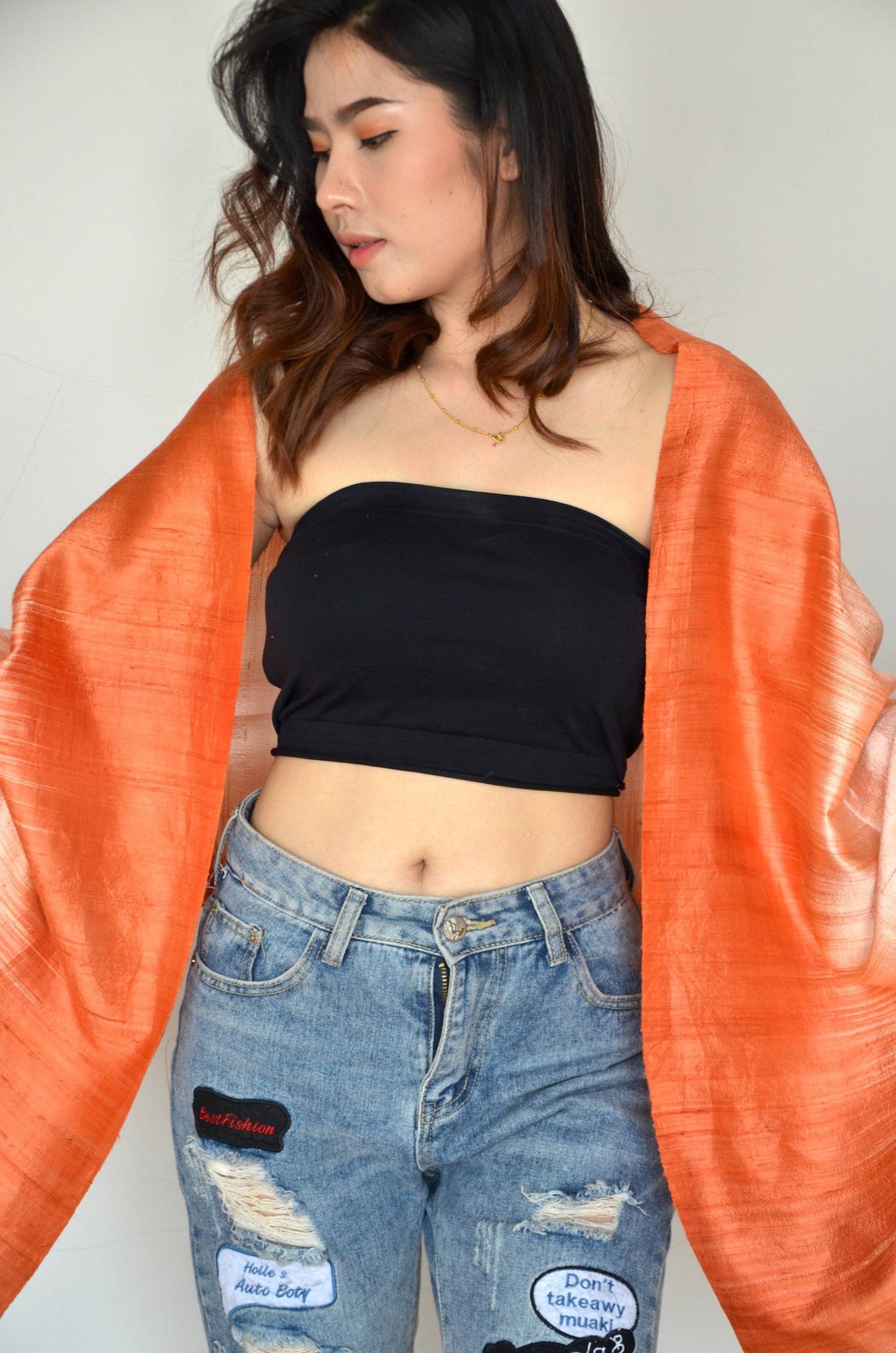 Handgewebter Thai Seidenschal Aus Boho Orange Mudmee Textil von Dollypun