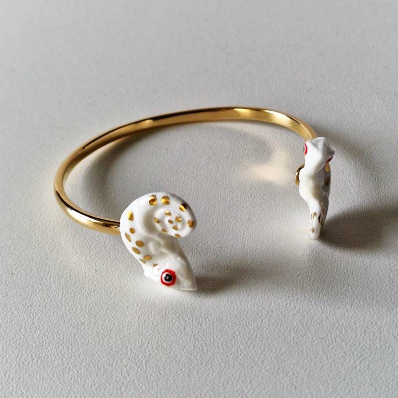 Nach Designer Face To Face 24K Armband, Armband Nach Chamäleon. Kamelion Nach Porzellan Handbemalt Und Vergoldet von DolmenAntiqueTiles