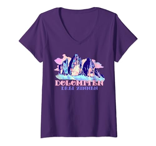 Damen Dolomiten Italien Tre Cime di Lavaredo Drei Zinnen Wandern Geschenk T-Shirt mit V-Ausschnitt Damen Dolomiten Italien Tre Cime di Lavaredo Drei Zinnen Wandern Geschenk T-Shirt mit V-Ausschnitt von Dolomite Mountains by Sany O.