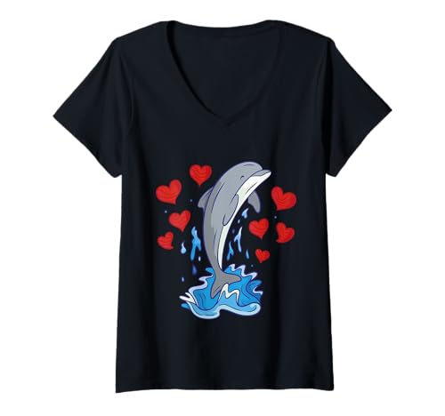 Damen Herzen Delphin T-Shirt mit V-Ausschnitt Damen Herzen Delphin T-Shirt mit V-Ausschnitt von Dolphin Lover Apparel