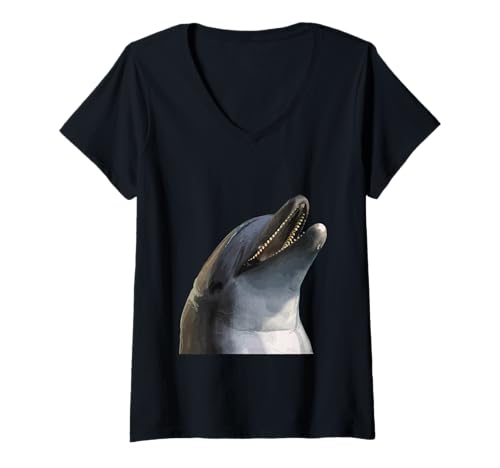Damen Delphin-Vektorgrafik-Illustration T-Shirt mit V-Ausschnitt von Dolphin Lover Gifts And Ocean Wildlife Tees taiche