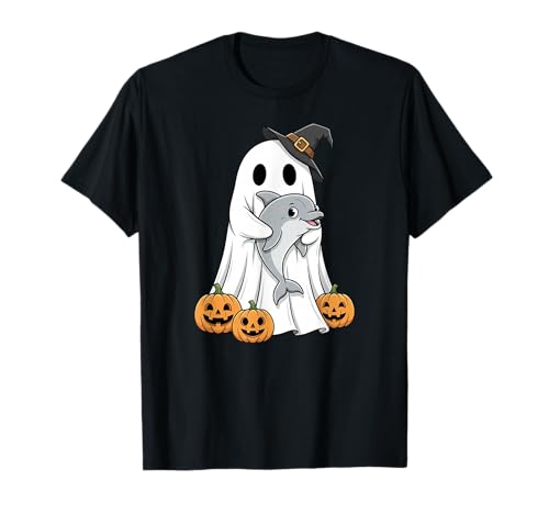 Lustiger Geist Delfin Kürbis Halloween Kinder Herren Damen T-Shirt von Dolphin Lovers Cute Halloween Outfits for Boy Girl
