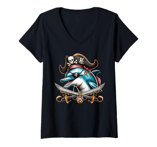 Damen Lustiger Delfin-Pirat, Halloween, Herren, Damen, Kinder T-Shirt mit V-Ausschnitt von Dolphin Lovers Halloween Costume For Women Men