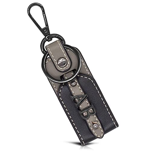 Dolphin Schlüsselanhänger personalisiert - Hochwertiger Kunst Leder Schlüssel Anhänger mit Wunsch-Initialen - für Sie & Ihn (Metall: Chrom-Anthrazit/Leder Imitat: schwarz/grau) von Dolphin