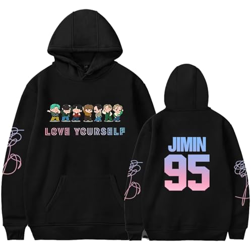 Damen Jungkook Suga Jimin V Rap Jhope Jin Hoodie Sweatshirts Love Yourself Hoodies Sweater Merch Merchandise, 03 Black Jimin, S von Dolpind