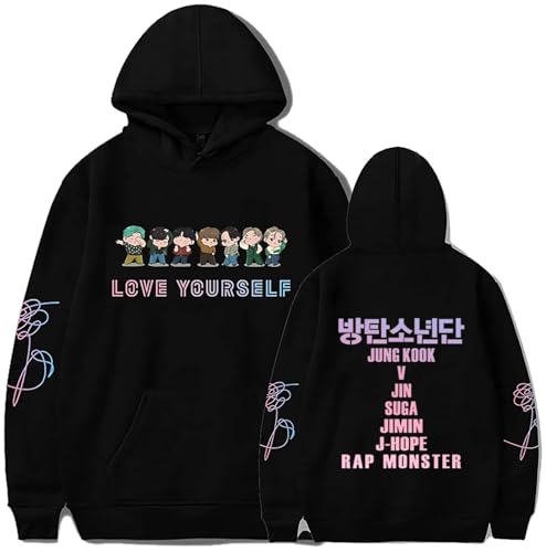Damen Jungkook Suga Jimin V Rap Jhope Jin Hoodie Sweatshirts Love Yourself Hoodies Sweater Merch Merchandise, 03 Schwarz, XXL von Dolpind