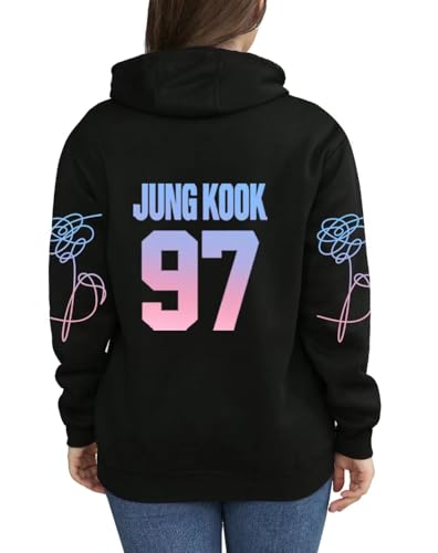 Damen Jungkook Suga Jimin V Rap Jhope Jin Hoodie Sweatshirts Love Yourself Hoodies Sweater Merch Merchandise, Schwarz 01 Jung Kook, XL von Dolpind