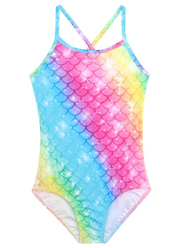 Dolxico Mädchen-Badeanzug, einteiliger Badeanzug mit verstellbaren Trägern, niedlich, kleine Kinder, Badeanzug, Strand-Bademode, Größe 4T-12, Regenbogen-Meerjungfrau, 7 von Dolxico