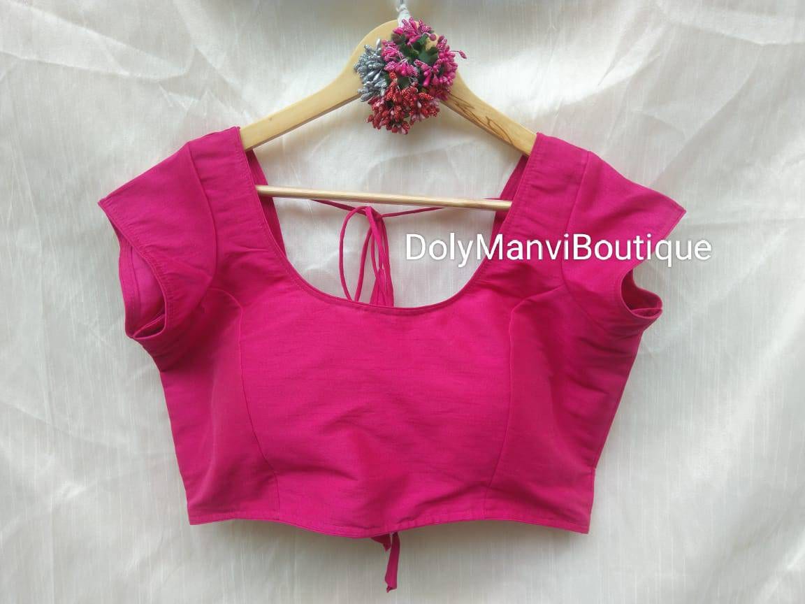 Designer Sari Bluse, Bollywood Pink Saree Crop Top Für Frauen, Rüschenärmel Bluse von DolyManviBoutique