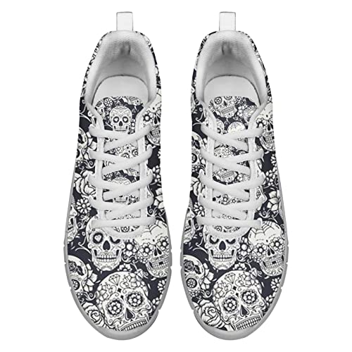 Dolyues 3D Weiß Jahrgang Totenkopf Drucken Damen Laufschuhe Mode Athletic Trainerin Sport Schnürschuhe EU39 von Dolyues