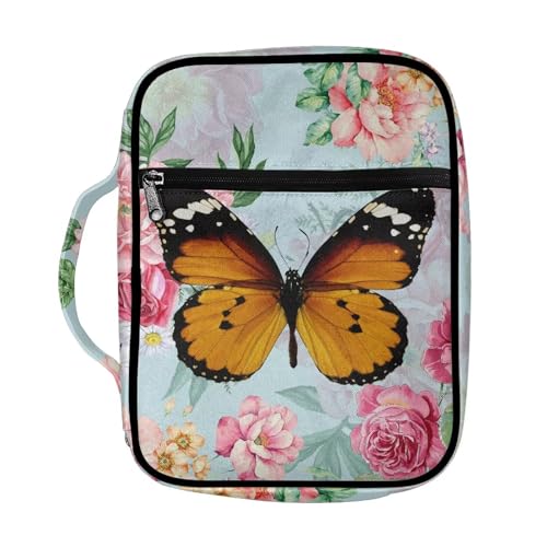 Dolyues Bibelhülle für Damen und Herren, Bibeltaschen, mit Griff, Bibelbuchhüllen, Kirchentasche, Bibelschutz, Schmetterling Rose von Dolyues
