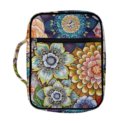 Dolyues Bibelhülle für Damen und Herren, tragbar, mit robustem Griff und Reißverschlusstaschen, Organizer, Kirchentasche, Boho-Blumen. von Dolyues