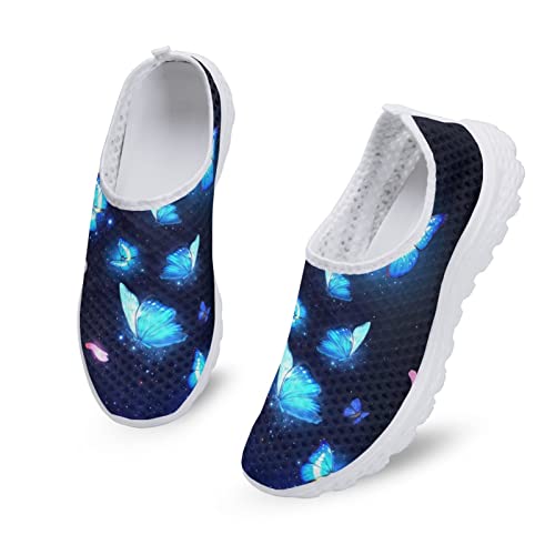 Dolyues Blue Sparkle Butterfly Pattern Damenschuhe Outdoor Bequeme Leichte Schlüpfen Mesh Walking Jogging Sneakers von Dolyues