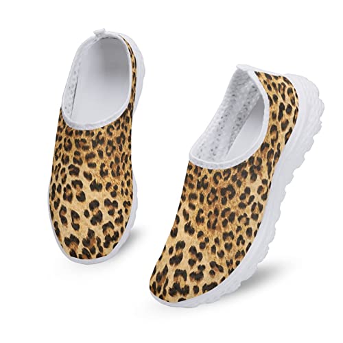 Dolyues Braun Schwarz Tier Leopardenmuster Damen Casual Leichte Schuhe,Bequeme Atmungsaktive Slip On Sportliche Turnschuhe von Dolyues