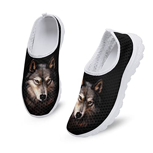 Dolyues Brauner 3D Tier Wolf Druck Frauen Trainer Wanderschuhe Damen athletische leichte Outdoor Slip On Turnschuhe von Dolyues