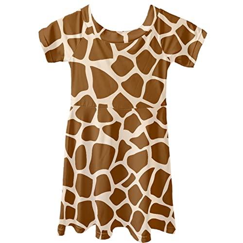 Dolyues Braunes Giraffenmuster Mädchen Sommerkleid Casual Fashion Party Kleider Kinderkleidung Alter 3-14 Jahre von Dolyues