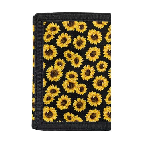 Dolyues Brieftaschen, Trifold Geldbörse Münze/Bargeld/Kartenhalter Beutel Handtasche mit ID Fenster, Gelbe Sonnenblume von Dolyues