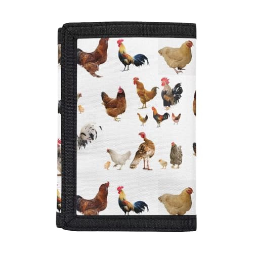 Dolyues Brieftaschen, Trifold Geldbörse Münze/Bargeld/Kartenhalter Beutel Handtasche mit ID Fenster, Huhn-weiß von Dolyues