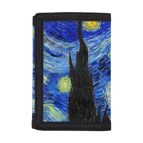 Dolyues Brieftaschen Jungen Geldbörse Kreditkarte Münzhalter Trifold Geldbörse für Teenager Kinder Kid, Blaue Van Gogh Sternennacht von Dolyues