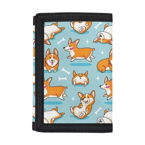 Dolyues Brieftaschen Jungen Geldbörse Kreditkarte Münzhalter Trifold Geldbörse für Teenager Kinder Kid, Corgi-blau von Dolyues