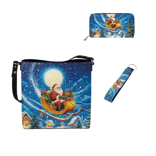 Dolyues Bucket Tote Bag for Women Ladies Wallets and Keychain Set 3 Pack Leather Handbags with Keyring Women Gift, Weihnachtsmann von Dolyues