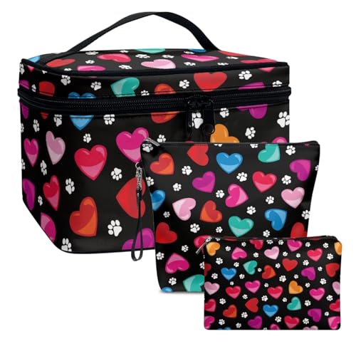 Dolyues Bunte Liebe Kosmetiktasche mit 5-Taschen und 1-Band Halter Trendige Make-up Tasche Große Kapazität Leder Reise Toilettenartikel Tasche für Frauen von Dolyues