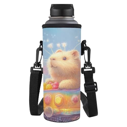 Dolyues Capybara Wasserflaschenbezug, Wasserflaschenhalter, Tasche, verstellbare Schultertasche, Polyester-Tragetasche für Kinder, Capybara Bus von Dolyues
