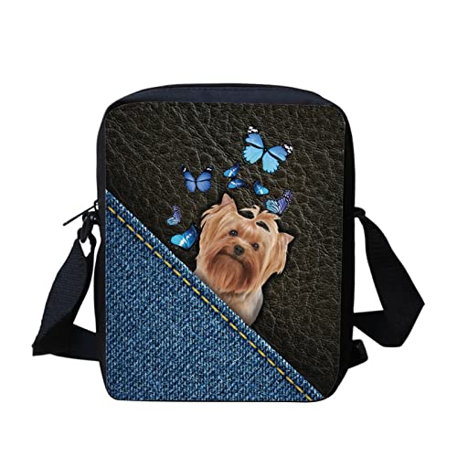 Dolyues Crossbody-Taschen für Erwachsene und Jugendliche, Messenger Bags Schultertasche Crossbody Taschen mit Reißverschlusstasche für Münzen Bargeld Geldbörse, Yorkshire Terrier Hund und Fußabdrücke von Dolyues