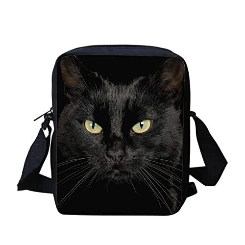 Dolyues Crossbody-Taschen für Erwachsene und Jugendliche, Messenger-Taschen, Schulter-Crossbody-Taschen mit Reißverschlusstasche für Münzgeld, Geldbörse, schwarze katze, von Dolyues