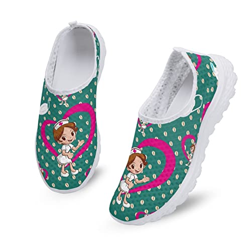 Dolyues Cute Cartoon Krankenschwester/Krankenpflege Muster Frauen Casual Slip On Sneakers, Atmungsaktive Leichte Sport Sportliche Wanderschuhe von Dolyues