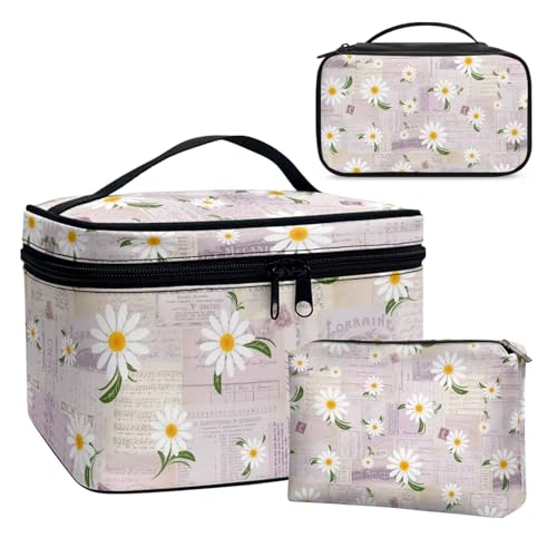 Dolyues Daisy 3er Set Kosmetiktasche Kulturtasche Damen mit Blumenmuster, Kulturbeutel Wasserdicht Make Up Tasche, Tragbare Schmi Lila von Dolyues