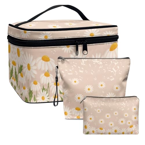 Dolyues Daisy Print Cosmetic Bags for Women Travel Train Case Large Capacity Make up Storage Box Organiser, Toiletry Pouch Fashion Handbags 3pcs von Dolyues