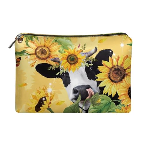 Dolyues Damen Clutch Tasche PU Leder Reißverschluss um Clutch Geldbörse Münzen/Bargeld/Kartenhalter Organizer, Sonnenblume Kuh gelb, Einheitsgröße von Dolyues