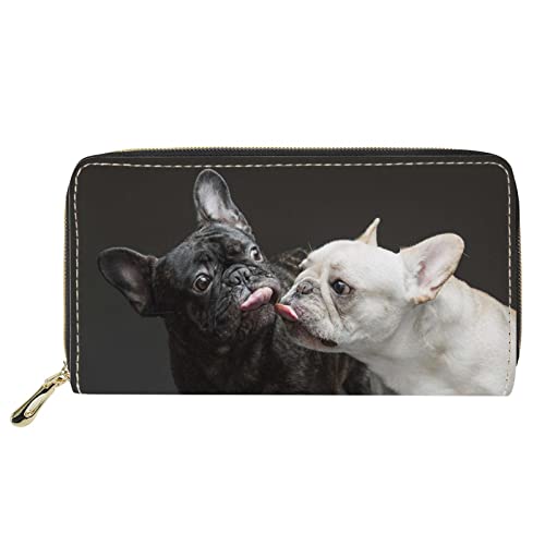 Dolyues Damen-Geldbörse aus PU-Leder mit Reißverschluss in Weiß und Schwarz mit französischer Bulldogge und Mehreren Kartenfächern von Dolyues