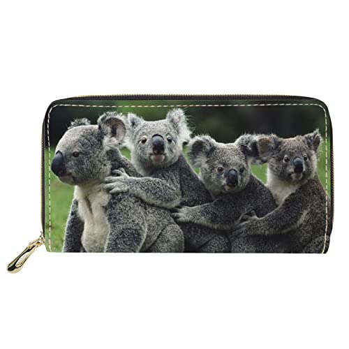 Dolyues Damen-Geldbörse mit Reißverschluss und Münzfächern, PU-Leder, langer Kreditkartenhalter, mehrere Kartenfächer für Damen, Koala Family Print, Klassisch von Dolyues