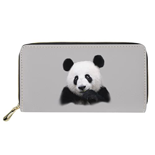 Dolyues Damen-Portemonnaie mit Reißverschluss und Münzfächern, aus PU-Leder, lange Kreditkartenfächer, mehrere Kartenfächer für Damen, Schwarz-weißes Panda-Design, Klassisch von Dolyues