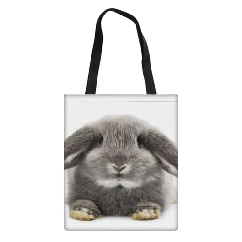 Dolyues Damen-Tragetaschen aus Segeltuch mit Tasche, großes Fassungsvermögen, wiederverwendbare Einkaufstasche, Niedliches Kaninchen von Dolyues