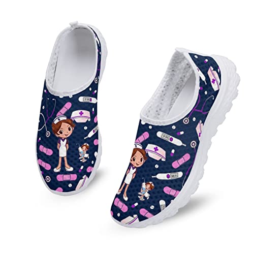 Dolyues Damen Trainer Laufschuhe mit Cartoon Krankenschwester Design Leichter Atmungsaktiver Gym Fitness Sneaker (Marineblau) von Dolyues