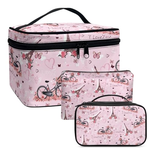 Dolyues Eiffelturm Make-up Tasche Große Kapazität Reise Kosmetik Tasche für Frauen Mädchen-Portable Make-up Organizer Taschen Rosa Toilettentasche Frauen von Dolyues