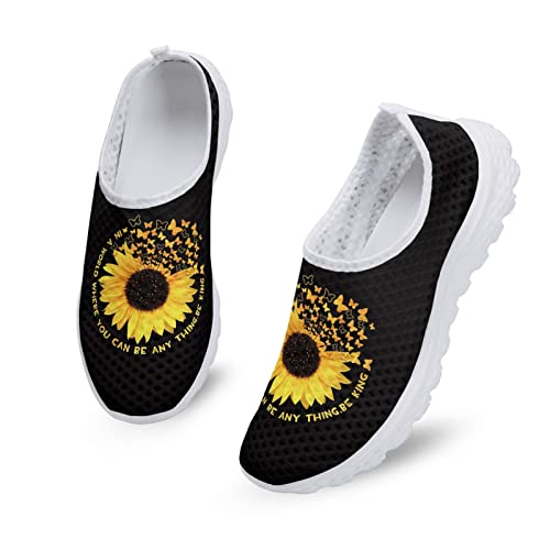 Dolyues Fashion Nurse Sneakers - Bunte Batikfärbung Damen Wanderschuhe Corgi Hund Schmetterling Low Cut Sport Mesh Schuhe, Sonnenblumen-Schmetterlinge, 39 EU von Dolyues