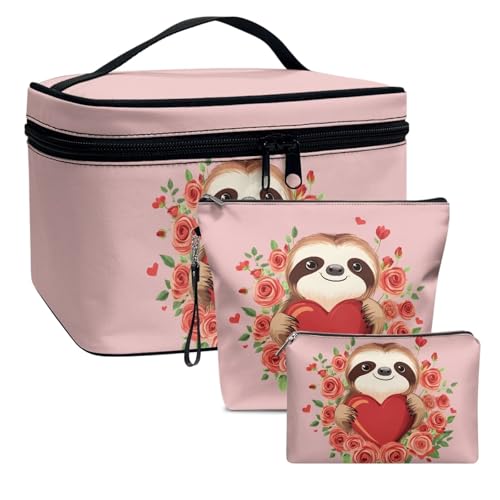 Dolyues Faule Liebe Reise Kosmetiktasche, Make Up Tasche Damen, Tragbare Cosmetic Bag Organizer, Multifunktionale Schminktasche Damen aus wasserdichte Leder von Dolyues