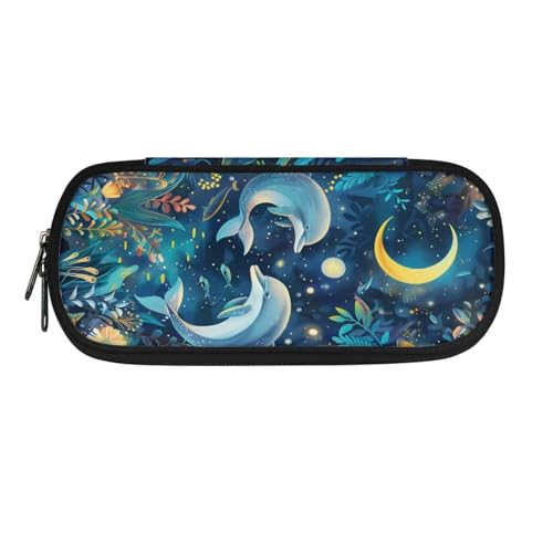 Dolyues Federmäppchen, Büro-Federmäppchen, ästhetisches Federmäppchen, Schreibwaren-Organizer, multifunktionales Federmäppchen, Delfin und Mond, Taschen-Organizer von Dolyues