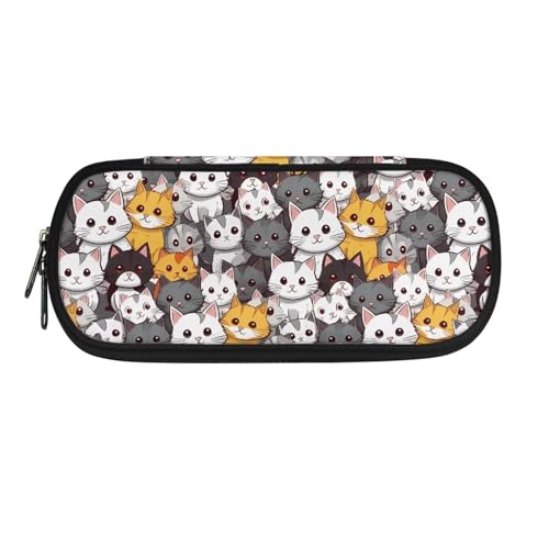 Dolyues Federmäppchen, großes Fassungsvermögen, mehrere Fächer, Polyester-Federbox, tragbar, Büro-Stifttasche mit Reißverschluss, Katzendesign, Taschen-Organizer von Dolyues