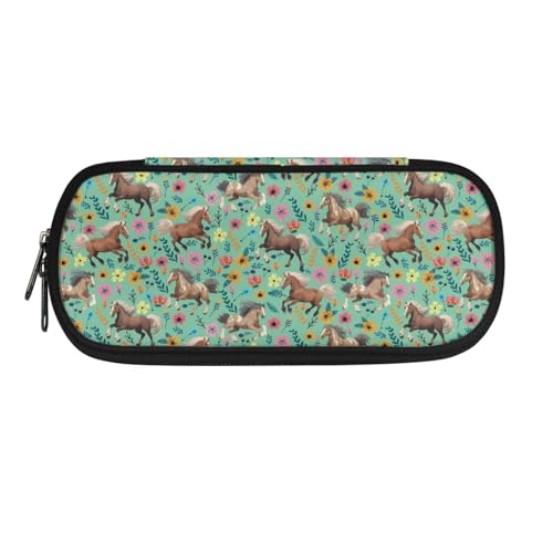 Dolyues Federmäppchen, großes Fassungsvermögen, mehrere Fächer, Polyester-Federbox, tragbar, Büro-Stifttasche mit Reißverschluss, Pferde, Taschen-Organizer von Dolyues