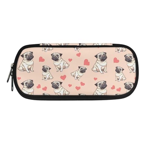 Dolyues Federmäppchen, großes Fassungsvermögen, mehrere Fächer, Polyester-Federbox, tragbar, Büro-Stifttasche mit Reißverschluss, mops, Taschen-Organizer von Dolyues