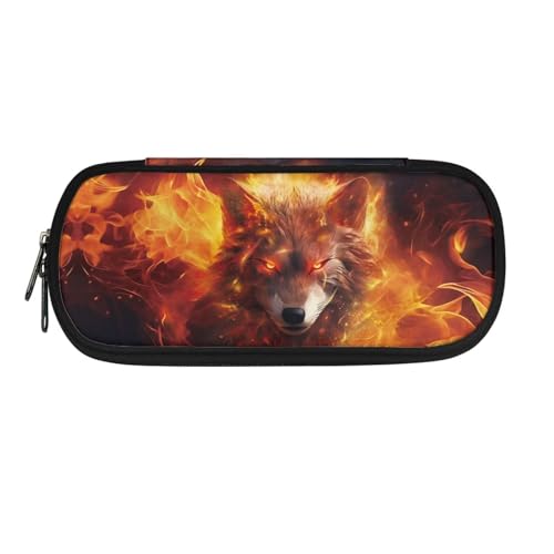 Dolyues Federmäppchen mit großem Fassungsvermögen, Federmäppchen für Schule, Stifte-Tragetasche mit Reißverschluss, modisch, Feuerwolf, Taschen-Organizer von Dolyues